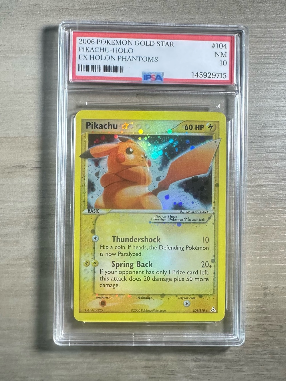 2006 Pikachu Gold Star Holo #104 Pokémon Gem Mint 10 Novelty Card. Proxy.